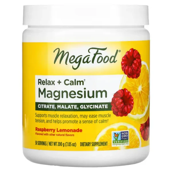 Магний для успокоения и расслабления MegaFood (Relax + Calm Magnesium) 200 г со вкусом малинового лимонада