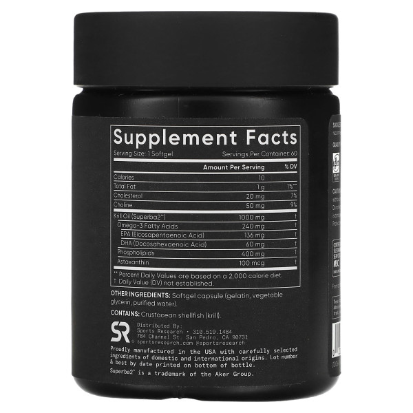Масло антарктического криля Sports Research (Antarctic Krill Oil) 1000 мг 60 капсул