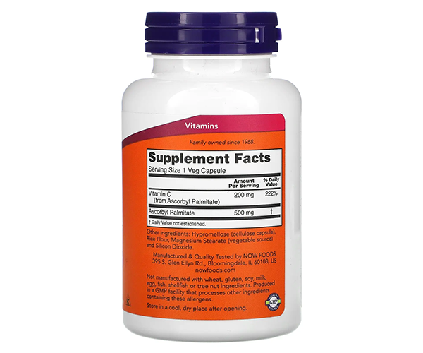 Аскорбил пальмитат NOW Foods (Ascorbyl Palmitate) 500 мг 100 капcул