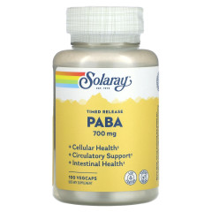 ПАБК (пара-аминобензойная кислота) с замедленным высвобождением Solaray (PABA) 700 мг 100 капсул
