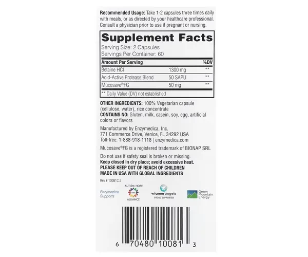 Бетаїн Enzymedica Betaine HCl