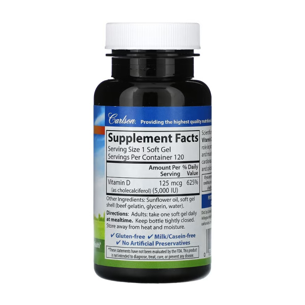Вітамін D3 Carlson Labs (Vitamin D3) 5000 МО 120 капсул