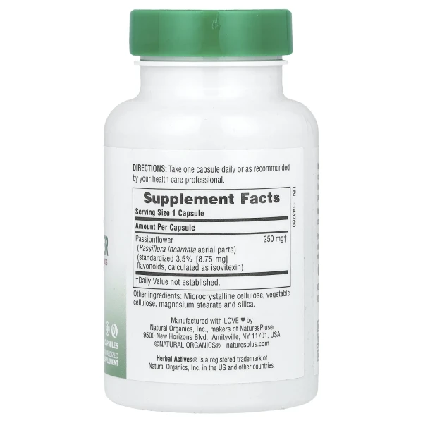 Пассифлора NaturesPlus Herbal Actives 250 мг 60 вегетарианских капсул