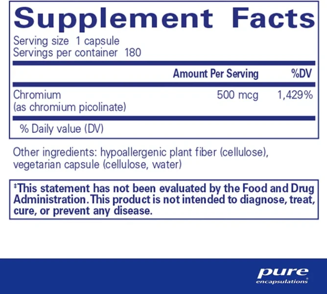 Хром піколінат Pure Encapsulations  (Chromium picolinate) 500 мкг 180 капсул