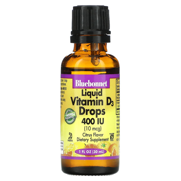 Жидкий витамин D3 Bluebonnet Nutrition (Liquid Vitamin D3 Drops) 400 МЕ 30 мл со вкусом апельсина