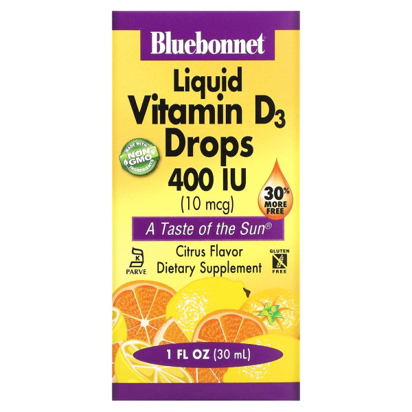 Жидкий витамин D3 Bluebonnet Nutrition (Liquid Vitamin D3 Drops) 400 МЕ 30 мл со вкусом апельсина