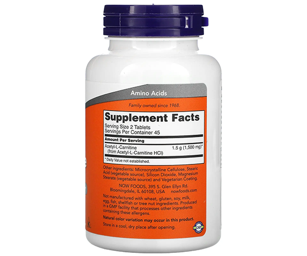 Ацетил-Л-карнитин NOW Foods (Acetyl-L-Carnitine) 750 мг 90 таблеток