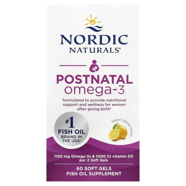Омега-3 для молодих мам Nordic Naturals (Postnatal Omega-3) 1120 мг зі смаком лимона 60 капсул