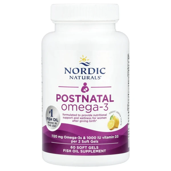 Омега-3 для молодих мам Nordic Naturals (Postnatal Omega-3) 1120 мг зі смаком лимона 60 капсул