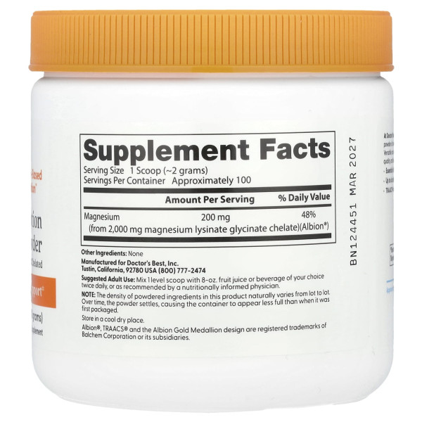 Магний хелат Doctor's Best (High Absorption Magnesium Powder) 200 г