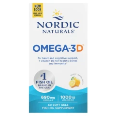 Рыбий жир Омега-3Д Nordic Naturals (Omega-3D) 1000 мг 60 капсул со вкусом лимона