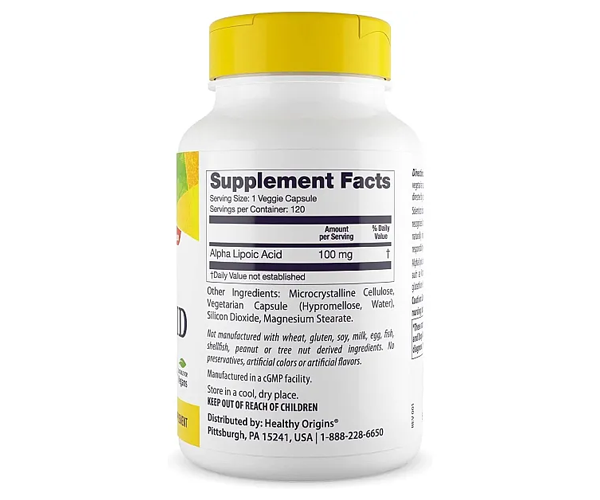 Альфа-липоевая кислота Healthy Origins (Alpha-lipoic acid) 100 мг 120 капсул