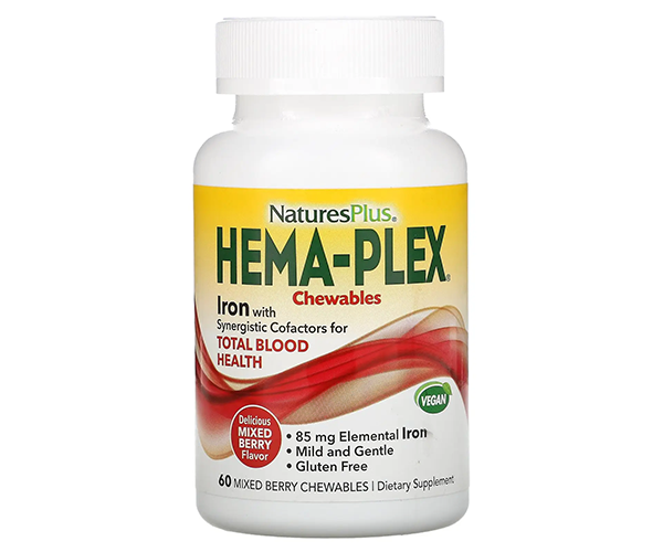 Витаминно-минеральный комплекс Natures Plus (HEMA-PLEX) 60 жевательных таблеток с ягодным вкусом