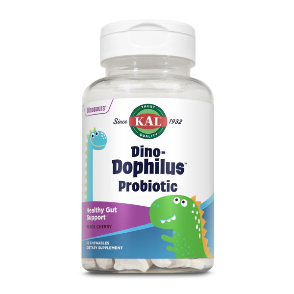 Пробіотики для дітей KAL  (Dino-Dophilus) 2 млрд КУО 60 жувальних цукерок зі смаком чорної вишні