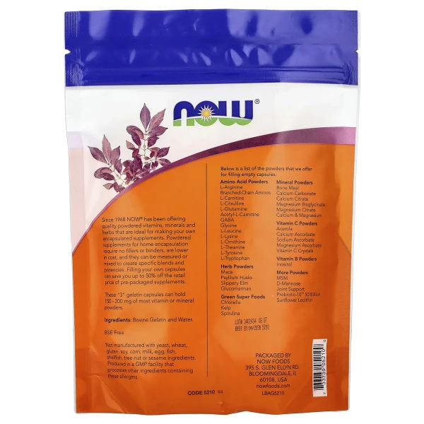 Порожні капсули "3" NOW Foods  ("3" Gelatin Caps) 1000 капсул