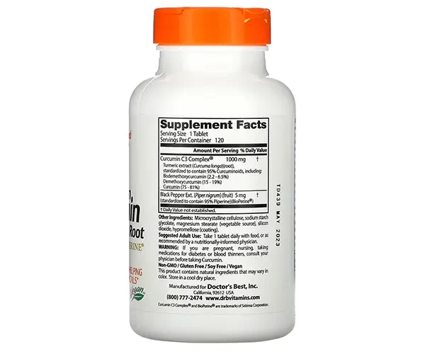 Куркумин С3 комплекс с биоперином Doctor's Best (Curcumin C3) 1000 мг 120 таблеток