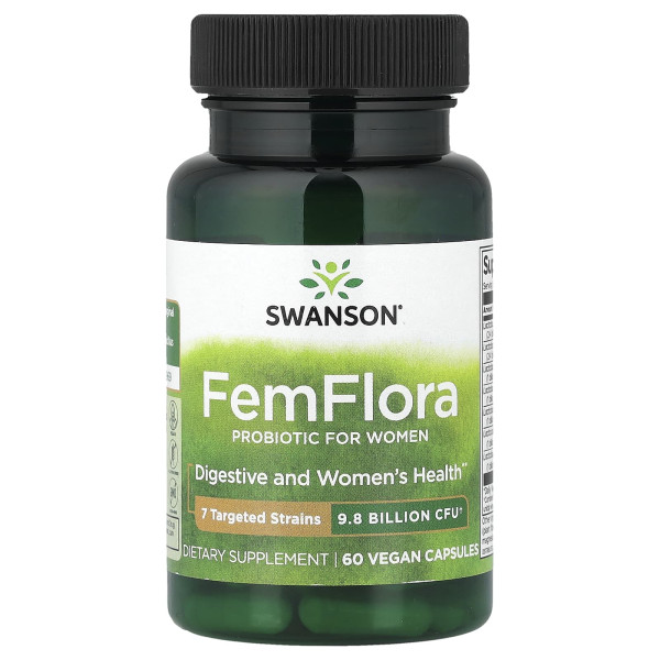 Пробіотик для жінок Swanson, FemFlora 9,8 млрд КУО 60 веганських капсул