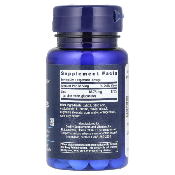 Цинк Life Extension  (Zinc Lozenges) 18.75 мг 60 льодяників зі смаком апельсину