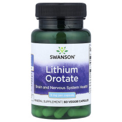Літій оротат Swanson (Lithium Orotate) 5 мг 60 капсул