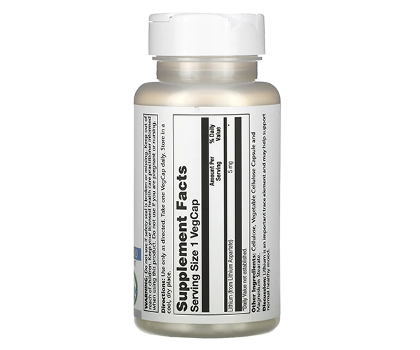 Литий Solaray (Lithium Aspartate) 5 мг 100 капсул