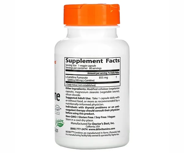 Л-карнитин фумарат Doctor's Best (L-Carnitine Fumarate) 855 мг 