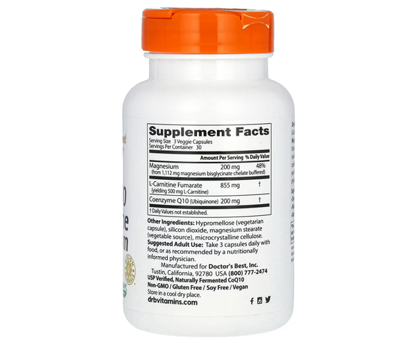 CoQ10, L-карнитин и магний Doctor's Best (CoQ10, L-Carnitine & magnesium) 90 капсул